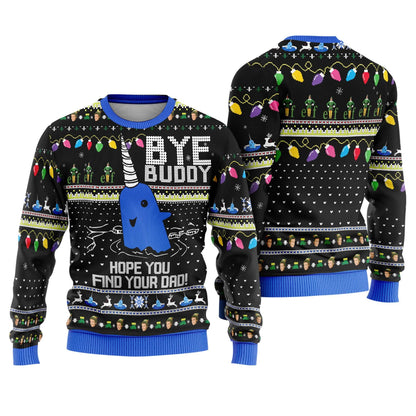 Narwhal Bye Buddy Hope You Find Your Dad Christmas Ugly Sweater, Elf Movie Christmas Sweatshirt, Christmas Sweater, Christmas Movies Sweater