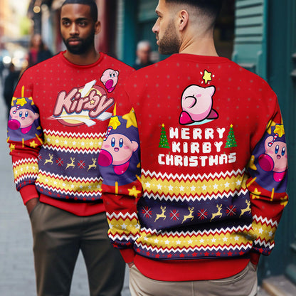 Merry Christmas Kirby Ugly Christmas Sweater, Kirby Ugly Sweater,Kirby Video Game,Christmas Party 2025,Gifts For Fan Pink Kirby Ugly Sweater