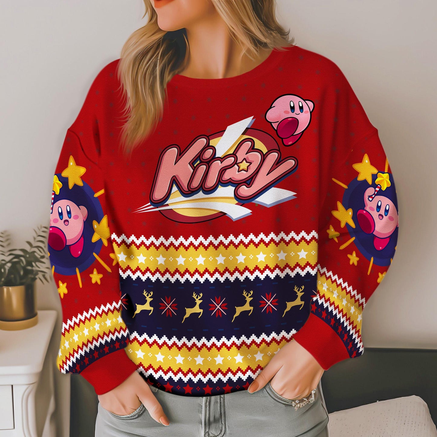 Merry Christmas Kirby Ugly Christmas Sweater, Kirby Ugly Sweater,Kirby Video Game,Christmas Party 2025,Gifts For Fan Pink Kirby Ugly Sweater