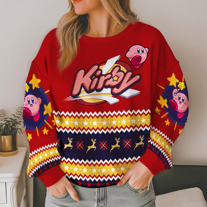 Merry Christmas Kirby Ugly Christmas Sweater, Kirby Ugly Sweater,Kirby Video Game,Christmas Party 2025,Gifts For Fan Pink Kirby Ugly Sweater