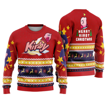 Merry Christmas Kirby Ugly Christmas Sweater, Kirby Ugly Sweater,Kirby Video Game,Christmas Party 2025,Gifts For Fan Pink Kirby Ugly Sweater
