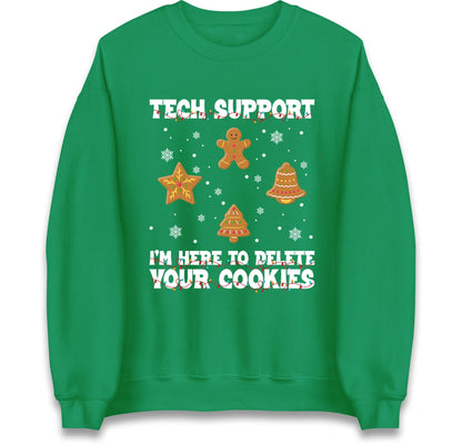 Tech Support Delete Your Cookies Christmas Jumper, Funny IT Xmas Hoodie, Geek Programmer Holiday T Shirt, Gingerbread Gift Top
