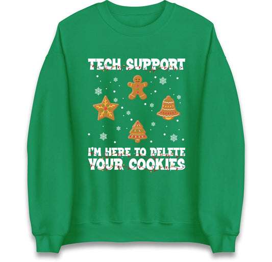 Tech Support Delete Your Cookies Christmas Jumper, Funny IT Xmas Hoodie, Geek Programmer Holiday T Shirt, Gingerbread Gift Top