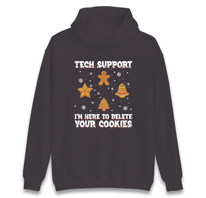 Tech Support Delete Your Cookies Christmas Jumper, Funny IT Xmas Hoodie, Geek Programmer Holiday T Shirt, Gingerbread Gift Top