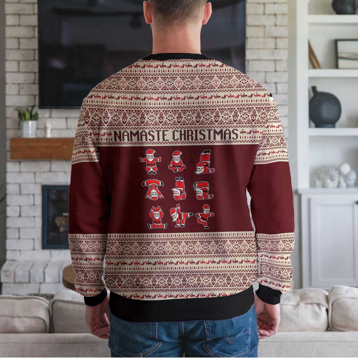 Namaste Christmas Ugly Sweater, Funny Yoga Santa Sweatshirt for Men Women, Holiday Meditation Xmas Jumper, Cozy Party Gift Sweater