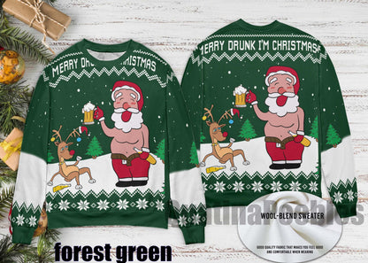 Merry Drunk Im Christmas Sweater, Funny Santa Holiday Drinking Ugly Sweater, Christmas Party Merry Drunk Xmas Tree Ugly Christmas Sweater
