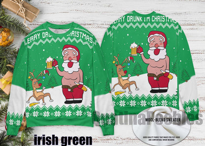 Merry Drunk Im Christmas Sweater, Funny Santa Holiday Drinking Ugly Sweater, Christmas Party Merry Drunk Xmas Tree Ugly Christmas Sweater
