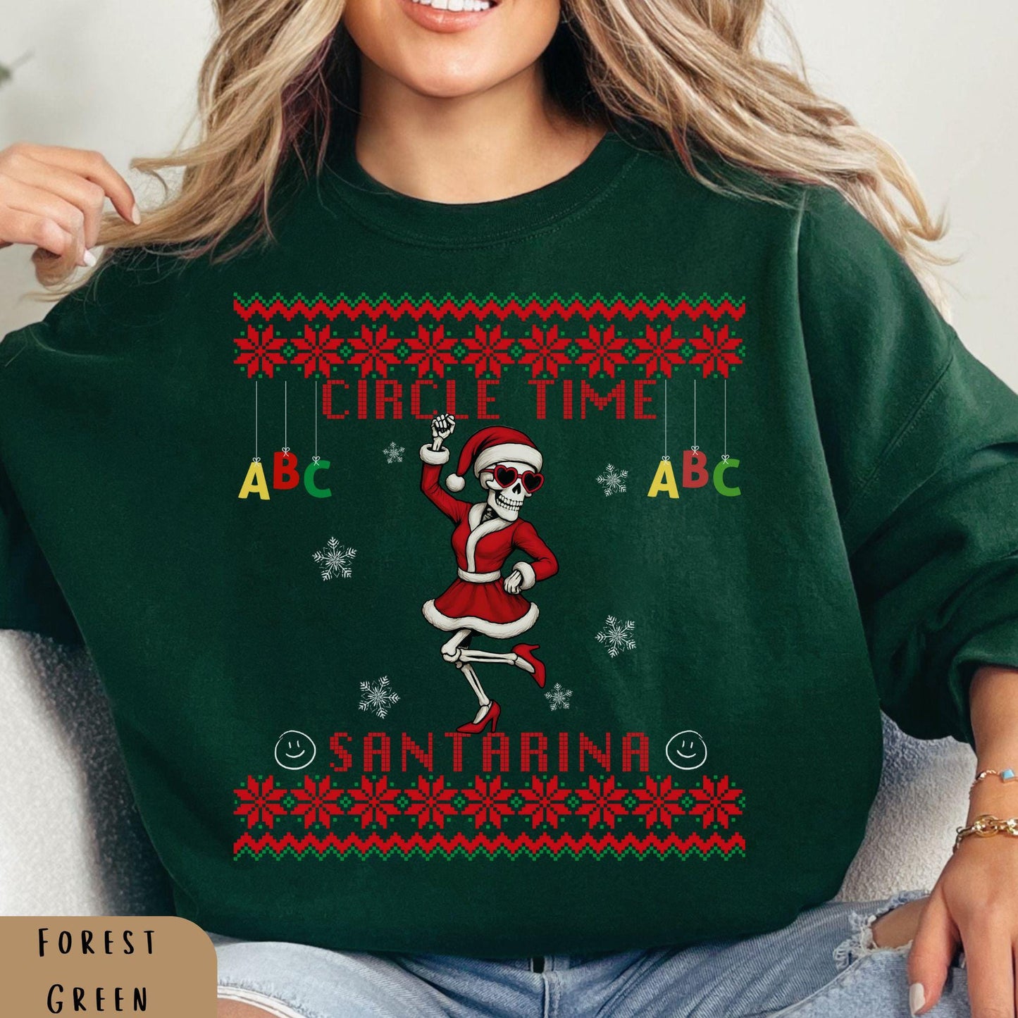 Ugly Christmas Sweater For Pre-K Teacher Christmas Skeleton Santa Sweatshirt Funny Christmas Sweater for Teacher Ugly Xmas Sweater