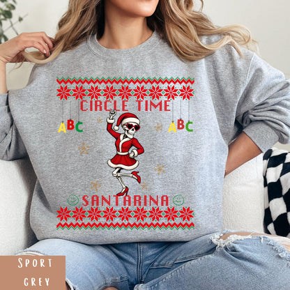 Ugly Christmas For Pre-K Teacher Christmas Skeleton Santa Sweatshirt Funny Christmas for Teacher Ugly Xmas