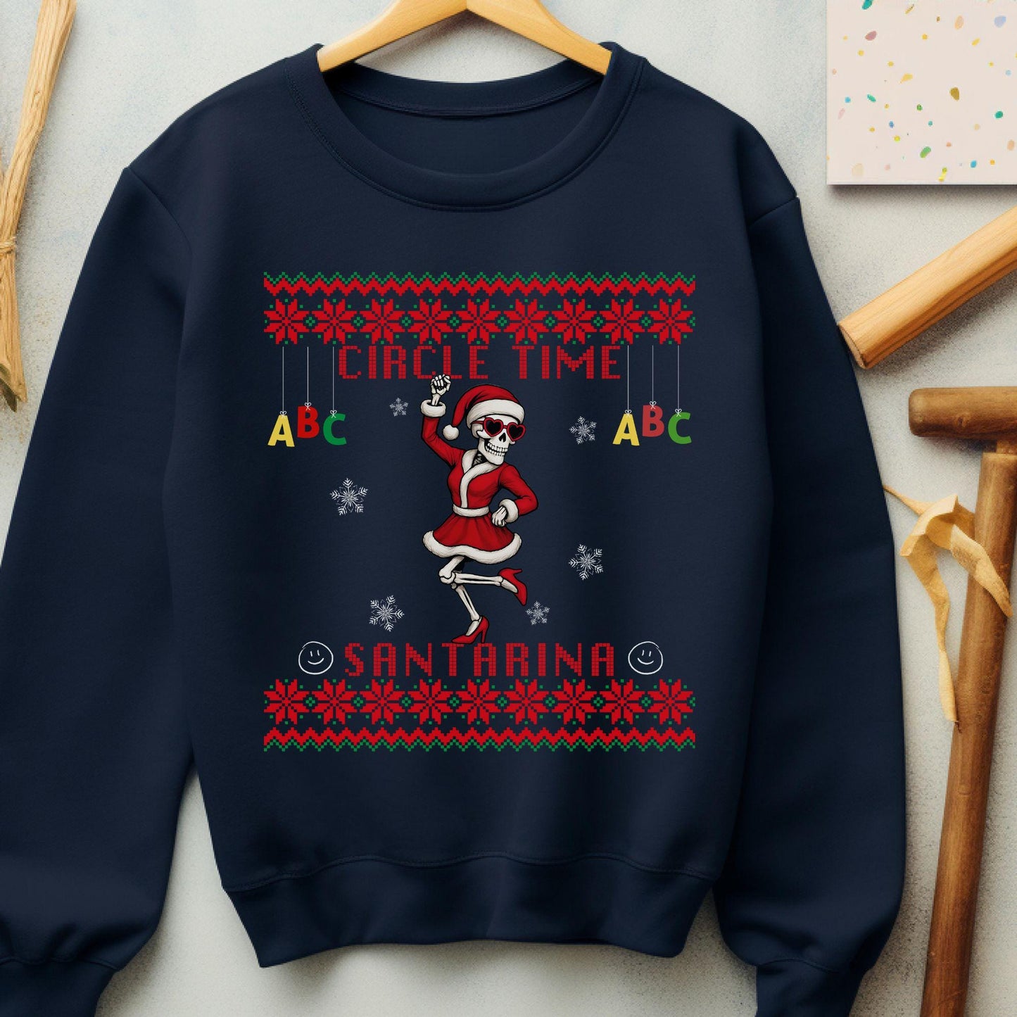 Ugly Christmas Sweater For Pre-K Teacher Christmas Skeleton Santa Sweatshirt Funny Christmas Sweater for Teacher Ugly Xmas Sweater
