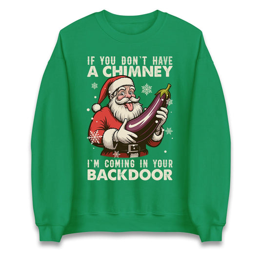 If You Dont have A Chimney Im coming In Your backdoor Funny Santa Christmas Jumper, Xmas Rude , Adults Offensive Xmas Hoodie