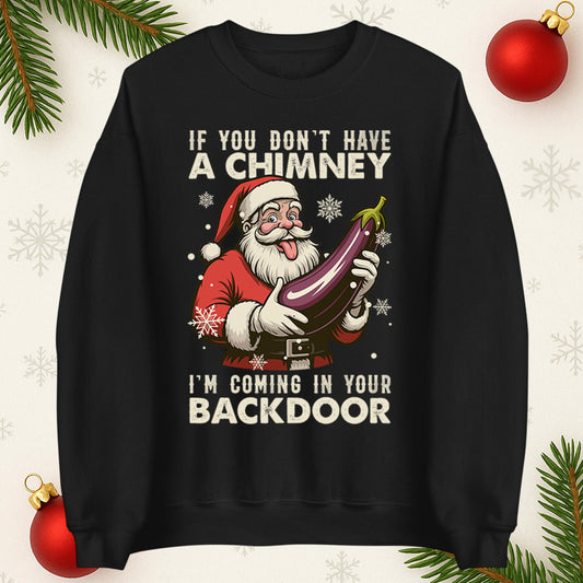 If You Dont have A Chimney Im coming In Your backdoor Funny Santa Christmas Jumper, Xmas Rude , Adults Offensive Xmas Hoodie