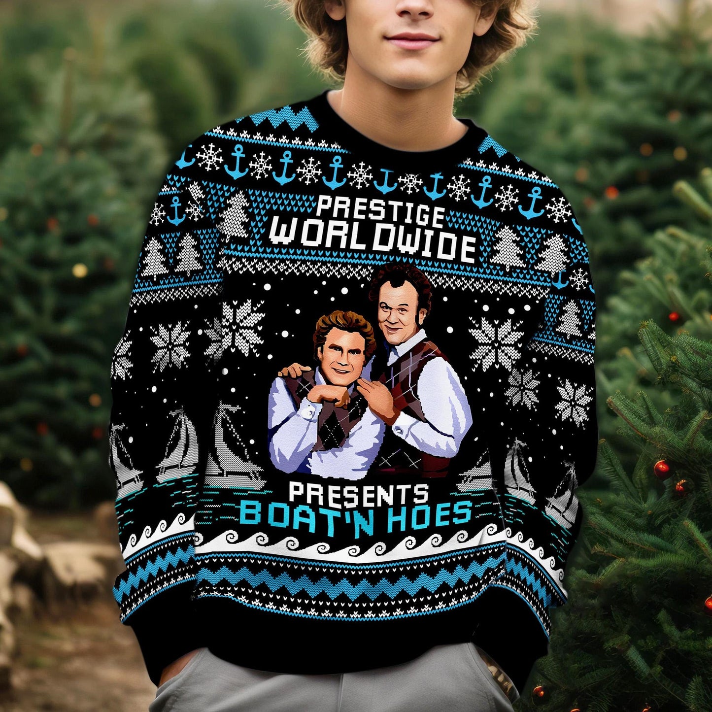 Step Brothers Presents Boats N Hoes Ugly Christmas Sweater,Brennan Huff Dale Doback Ugly Sweater,Step Brothers Christmas Party Gift Sweater