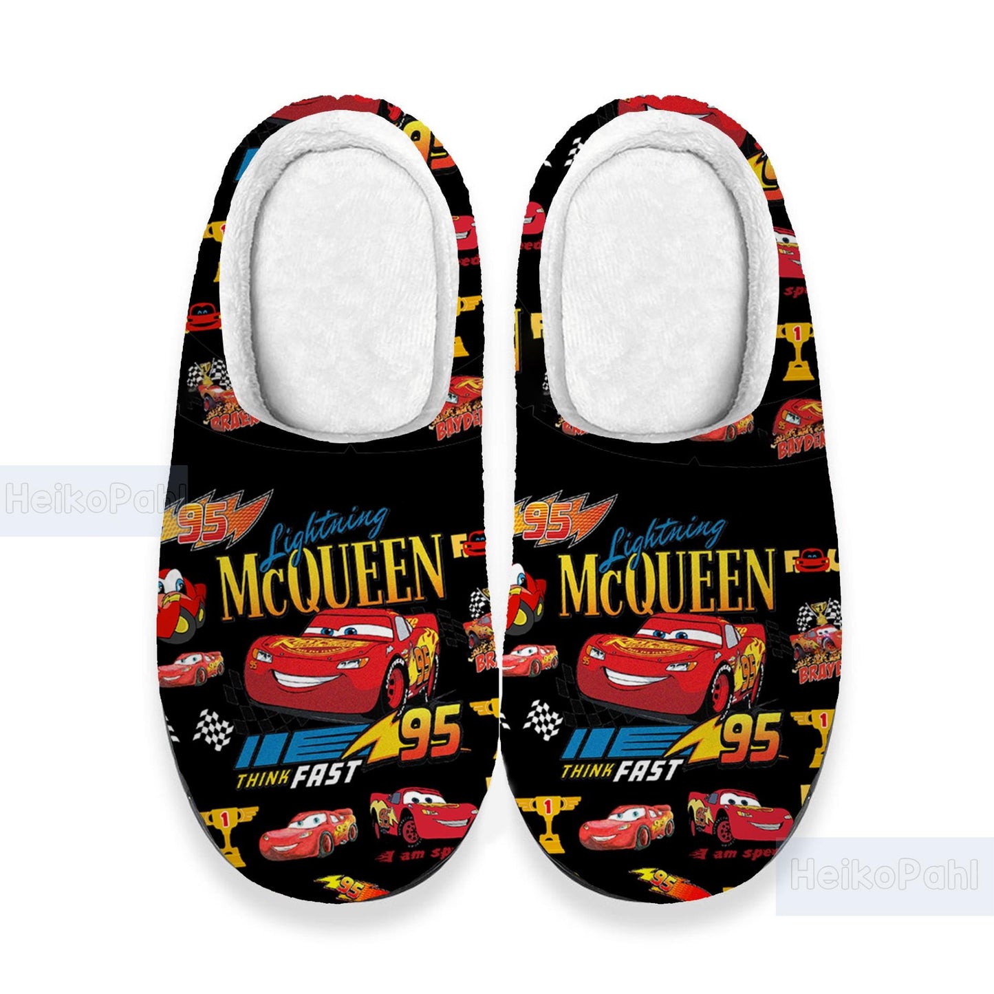 Lightning McQueen Cartoon 3D All Over Printed Slippers, Custom Rubber Slippers, Winter Slippers, Lightweight Rubber Sole, Cotton Slipper