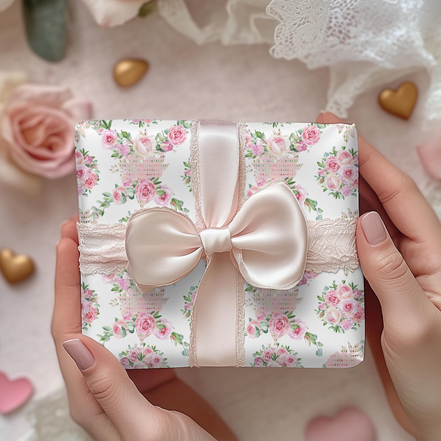 Pink Floral Wrapping Paper: Coquette Preppy Gift Wrap
