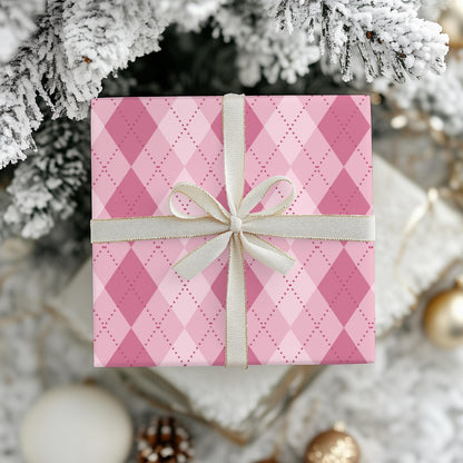 Pink Argyle Wrapping Paper: Preppy Girly Gift Wrap