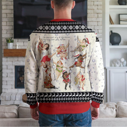 Funny Pole Dancing Christmas Sweater for Men Women, Naughty Xmas Ugly Sweater, Hilarious Dancing Holiday Party Pullover Gag Gift Top