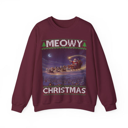 Cat Themed Ugly Christmas Sweatshirt 100% Cotton ; Kittens Pull Santa Sleigh Graphic Design Kitty Tee Shirt