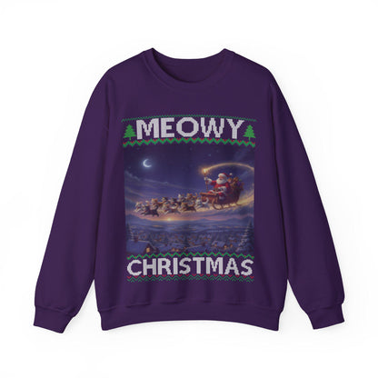 Cat Themed Ugly Christmas Sweatshirt 100% Cotton ; Kittens Pull Santa Sleigh Graphic Design Kitty Tee Shirt