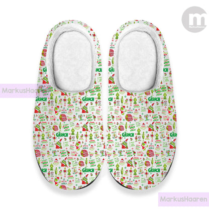 Personalized Grinch Christmas 3D All Over Print Slipper, Custom Rubber Slipper, Winter Slipper, Cotton Slipper, Christmas Slippers