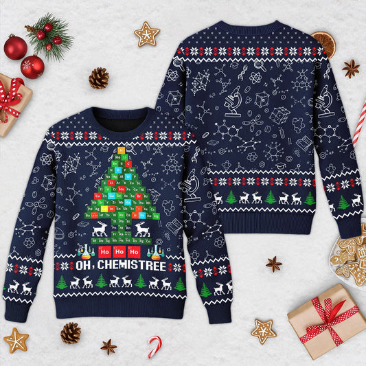 Chemistree Christmas Ugly Sweater, Chemistry Teacher Sweatshirt, Science Teacher Xmas Holiday Gift, Chemist Christmas Tree Shirt