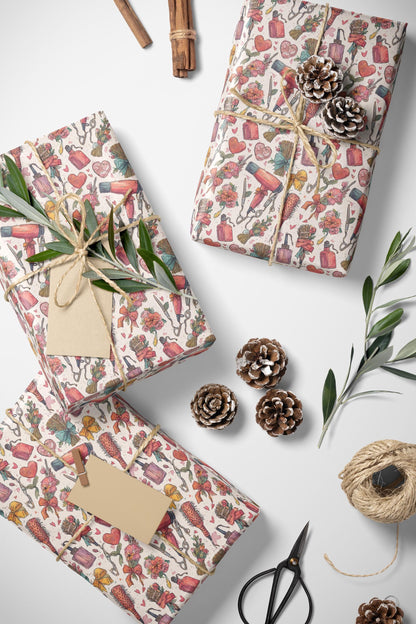 Hairdresser Wrapping Paper Cute Salon Gift Wrap Sheets for Christmas Presents and Beauty Professional Gifts #3