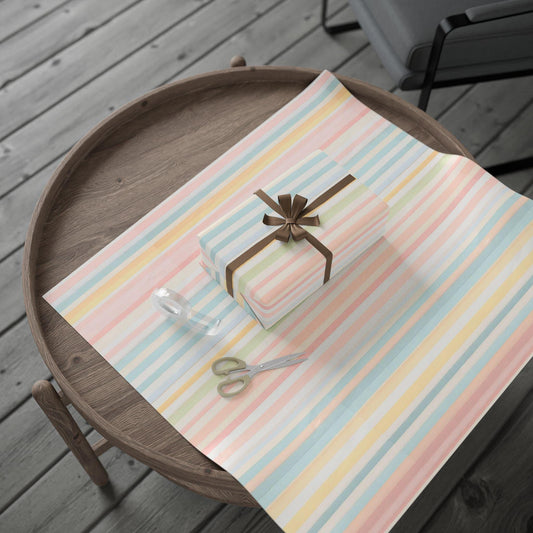 Pastel Striped Wrapping Paper, Rainbow Gift Wrap for Birthday, Baby Shower, Wedding, Holiday, Cute Colorful Aesthetic Gift Wrap Sheets