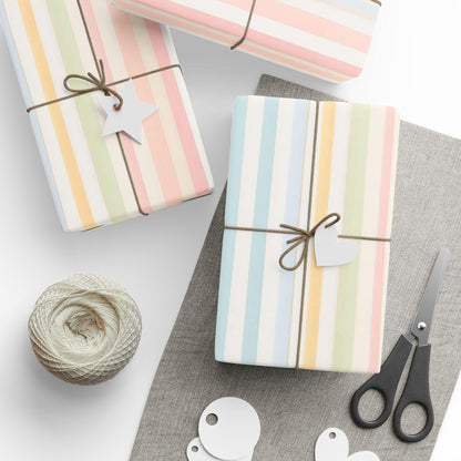 Pastel Striped Wrapping Paper, Rainbow Gift Wrap for Birthday, Baby Shower, Wedding, Holiday, Cute Colorful Aesthetic Gift Wrap Sheets