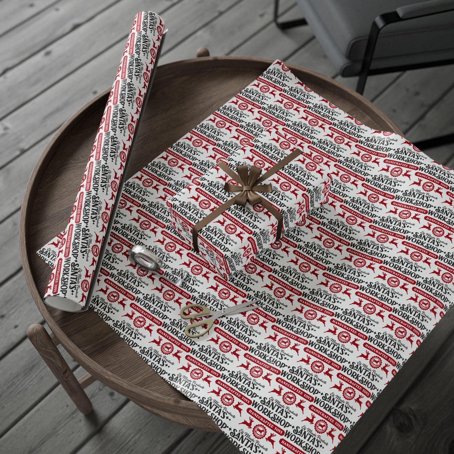 Santa’s Workshop Christmas Wrapping Paper Roll, Kids Christmas Gift Wrap, Festive Christmas Wrapping Sheets, Cute Seasonal Gift Wrap