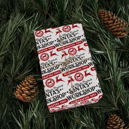 Santa’s Workshop Christmas Wrapping Paper Roll, Kids Christmas Gift Wrap, Festive Christmas Wrapping Sheets, Cute Seasonal Gift Wrap