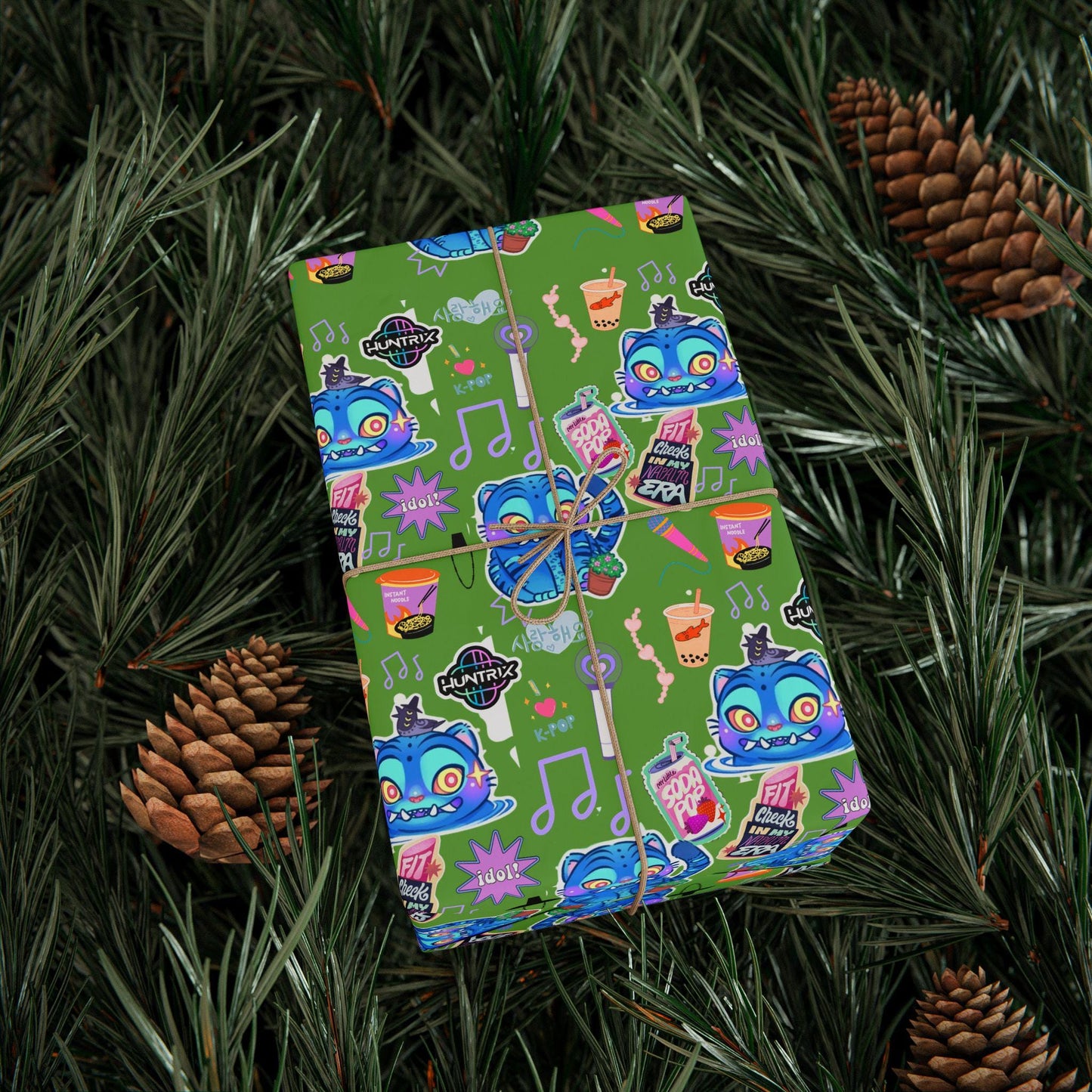 KPOP Demon Hunter Wrapping Paper Roll | DERPY TIGER Design | Christmas Gift Wrap for All Occasions, Huntrix, Saja Boys, Holiday Packaging,