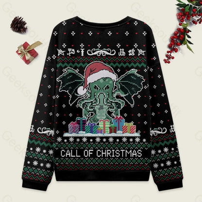 Call Of Christmas Black Merry Octomas Sweater, Octopus Santa Hat Ugly Christmas Sweater, Funny Xmas Sweater, Ocean Animal Holiday Gift
