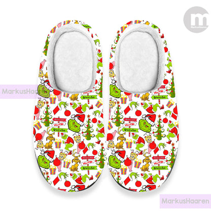 Personalized Grinch Christmas 3D All Over Printed Slipper, Custom Rubber Slipper, Winter Indoor Slipper, Cotton Slipper, Christmas Slippers
