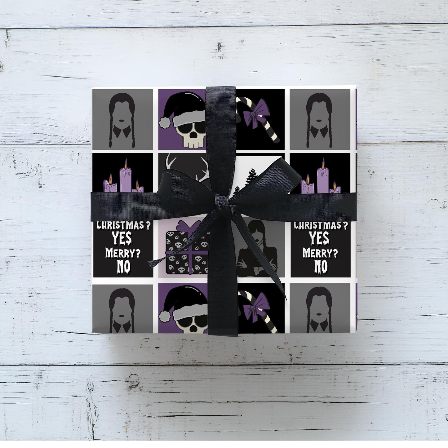 Wednesday Christmas Wrapping Paper: Xmas Goth Black Purple Gift Wrap