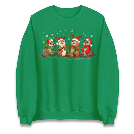 Holiday Otters Festive Christmas Jumper, Xmas Funny Otters Hoodie, Christmas T Shirt