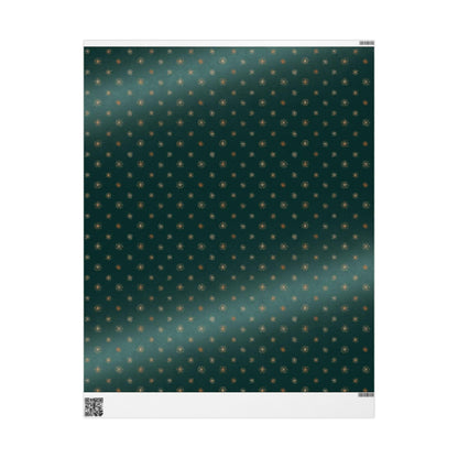 Vintage Christmas Green Gold Wrapping Paper Rolls- Christmas Gift Wrap Retro, Holiday Festive Gift Packaging, Festive Xmas Paper