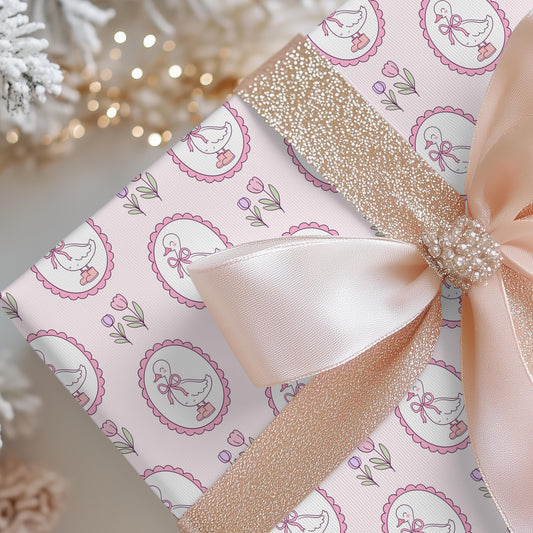 Pink Mother Goose Wrapping Paper: Baby Shower Gift Wrap
