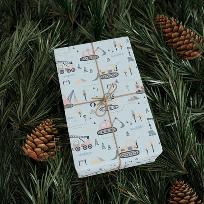 Baby Blue Construction Trucks Gift Wrap: Baby Shower Birthday Paper
