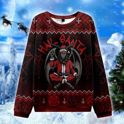 Hail Santa Ugly Christmas Sweater, Satanic Christmas Sweatshirt, Dark Humor Holiday Jumper, Goth Christmas Sweater Gift for Him Her