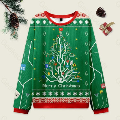 Circuit Board Christmas Tree Sweatshirt, Funny Tech Ugly Christmas Sweater, Geek Holiday Gift, Merry Christmas Knit Sweater