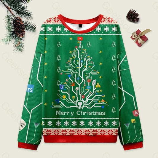 Circuit Board Christmas Tree Sweatshirt, Funny Tech Ugly Christmas Sweater, Geek Holiday Gift, Merry Christmas Knit Sweater