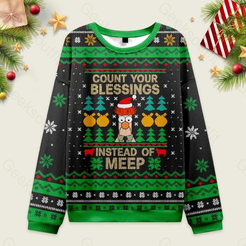 The Muppets Beaker Meep Meep Ugly Christmas Sweater, Funny Beaker Meme Pullover Christmas Sweatshirt, Gift for Family 2025