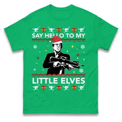 Say Hello To My Little Elves Jumper, Funny Scarface Xmas Hoodie, Cool Retro Christmas T Shirt, Humorous Holiday Movie Gift Sweatshirt