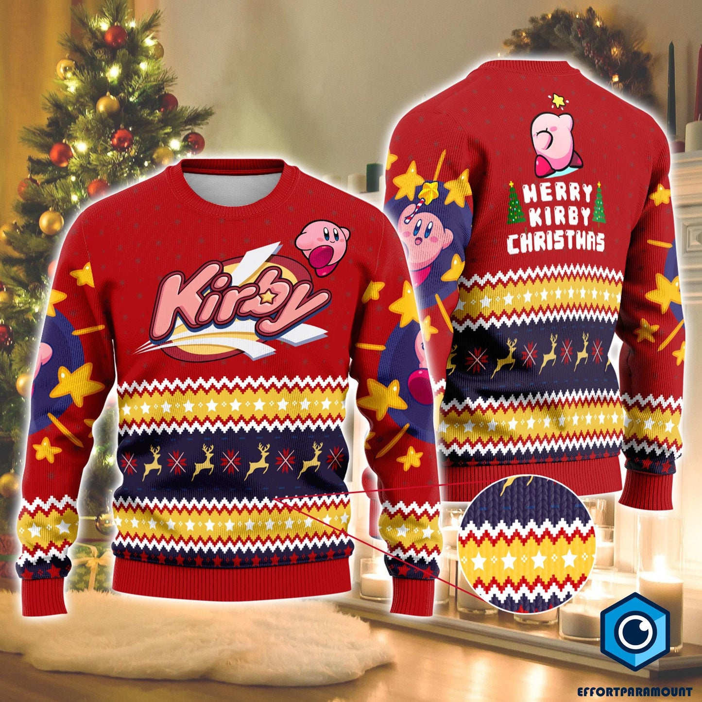 Cute Kirby Ugly Christmas Sweater, Pink Kirkby Christmas Sweater, Gift for Kirkby Lovers, Video Games Sweater