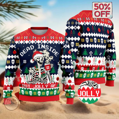 Funny Horror Christmas Ugly Sweater, Dead Inside Skeleton Christmas Sweater,Best Ugly Sweater Gifts For Women, Coworkers,Friends On Birthday