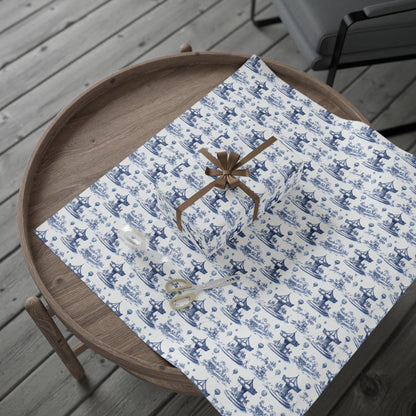 Carousel Toile Wrapping Papers - Boys Baby Blue Gift Wrap, Baby Showers and Birthdays