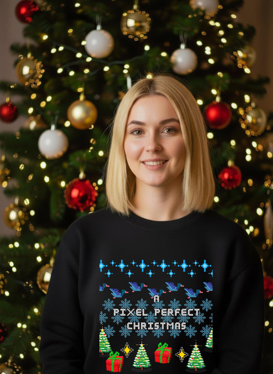 A Pixel Perfect Christmas Ugly Sweatshirt - Funny Holiday Pixel Art Crewneck for Designers, UX/UI & Tech Workers