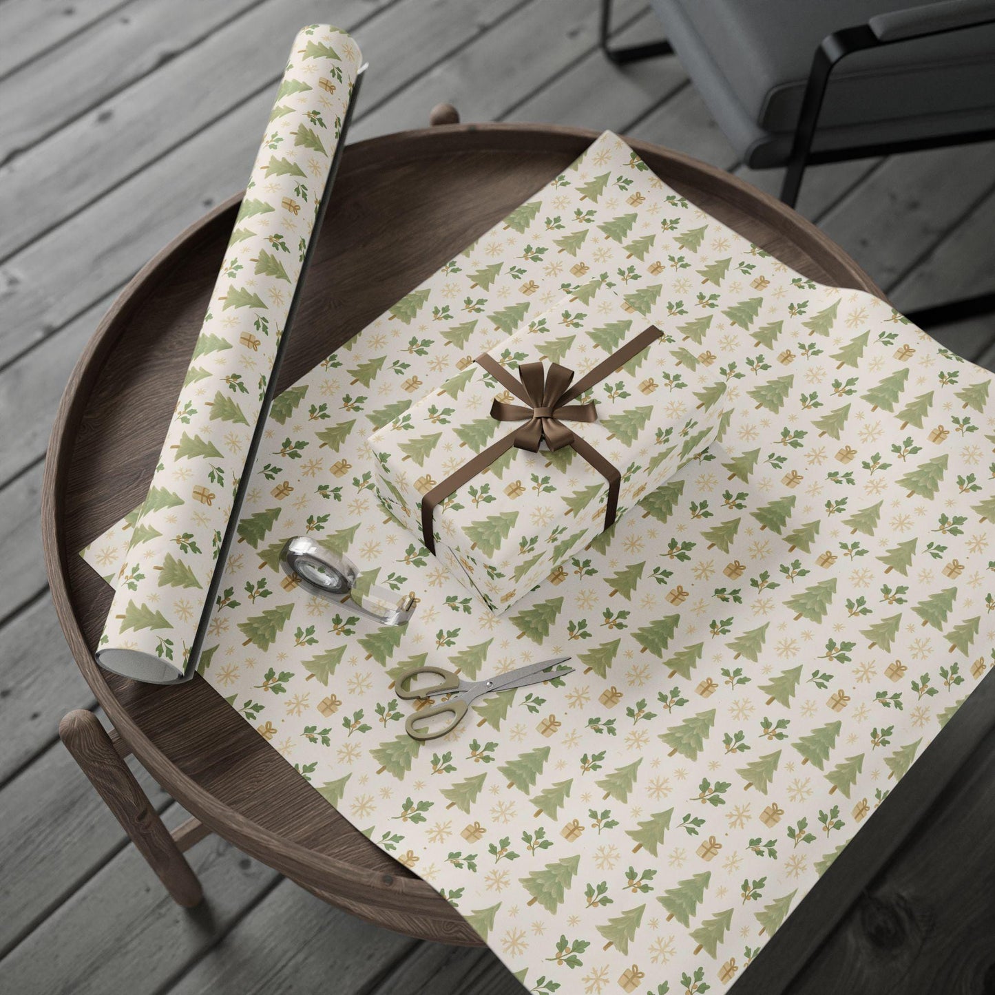Christmas Tree Wrapping Paper | Elegant Holiday Gift Wrap | Green & Gold Christmas Decor | Winter Gift Wrap | Festive Wrapping Sheets