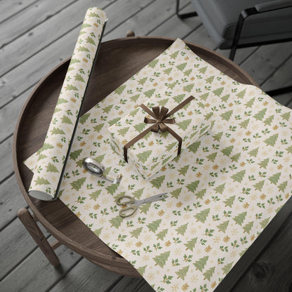 Christmas Tree Wrapping Paper | Elegant Holiday Gift Wrap | Green & Gold Christmas Decor | Winter Gift Wrap | Festive Wrapping Sheets