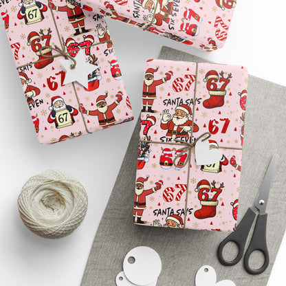 PINK Wrapping Papers, 67 Meme Funny Christmas Gift Wrap for Kids, Childrens Brain Rot, Funny Gift Idea, Holiday Wrapping Roll, Unique Gift
